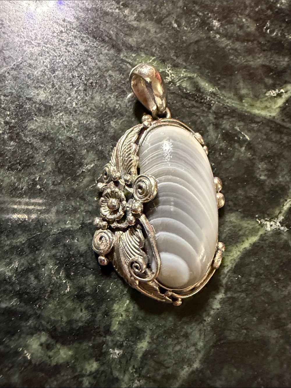 Sterling Silver Lace Agate Necklace Pendant